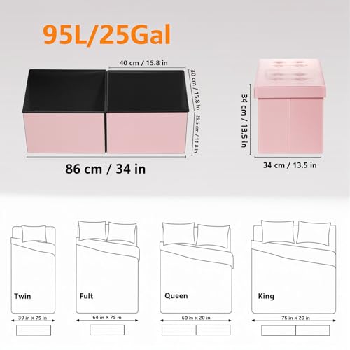 AmasSmile Footrest Ottoman Storage Bench,34" Velvet Folding Chest,Pink | Large Ottoman with Storage,Thicker Foam Padded Seat,Livingroom,Dorm,Bedroom,Entryway,Easy to install,34 x 13 x 13in - color: Pink-velvet