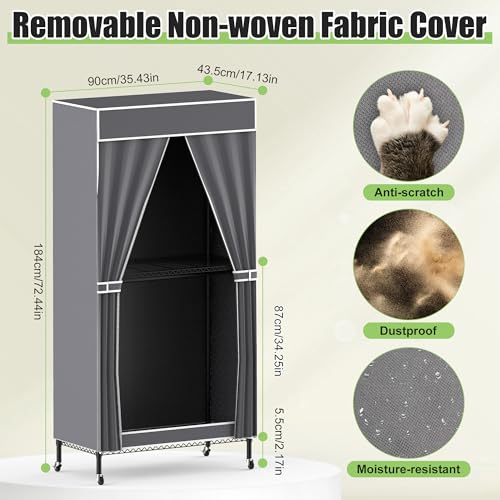 2 Tier Rolling Garment Racks with Cover, 35.43'' x 17.13'' x 72.44'' Portable Wardrobe Closet Covered Clothing Rack with Wheels Hooks for Bedroom Laundry Living Room - size: 35.43"D x 17.13"W x 72.44"H