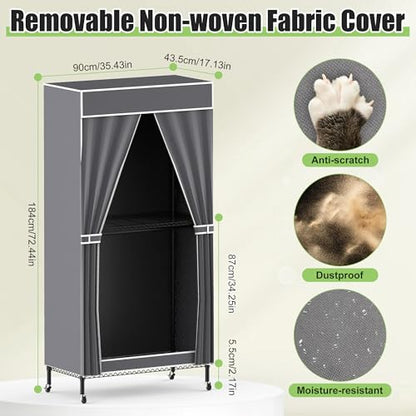 2 Tier Rolling Garment Racks with Cover, 35.43'' x 17.13'' x 72.44'' Portable Wardrobe Closet Covered Clothing Rack with Wheels Hooks for Bedroom Laundry Living Room - size: 35.43"D x 17.13"W x 72.44"H