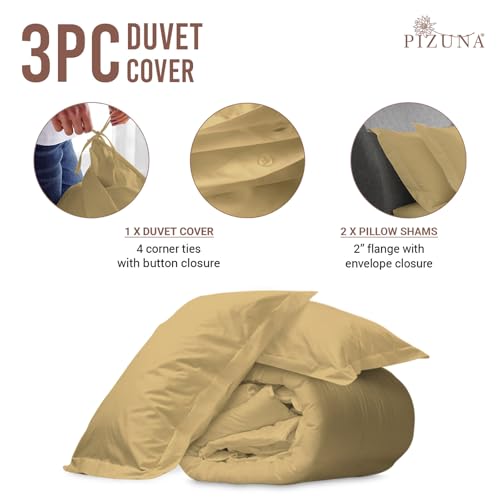 Pizuna 100% Cotton Full Duvet Cover Set 400 Thread Count Tan | Long Staple Combed Cotton Sateen Weave 3 Piece Luxurious Cool Full Comforter Cover with Hidden Button Closure - color: 110 Tan, size: Full