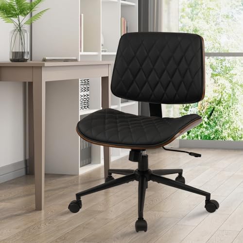 CLATINA Home Office Desk Chair with Wheels, Adjustable Height Armless Office Chair, PU Leather Mid Back 360 Swivel Computer Chair, Modern Walnut Chair for Home, Meeting, Reading Room,Black(4 pk) - color: Black Diamond-b, size: 4 Pack
