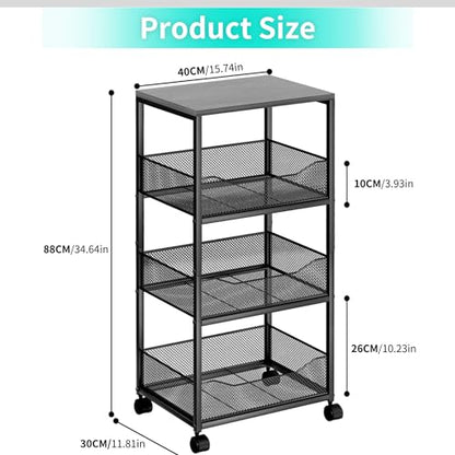 HapiRm Fruit Basket Kitchen Cart - 4-Tier Rolling Storage Cart with Wheels, Fruit Vegetable Basket with Wood Top, Pantry Utility Kitchen Organizer for Fruit Potato Onion Vegetable Bread Snack - color: Grey