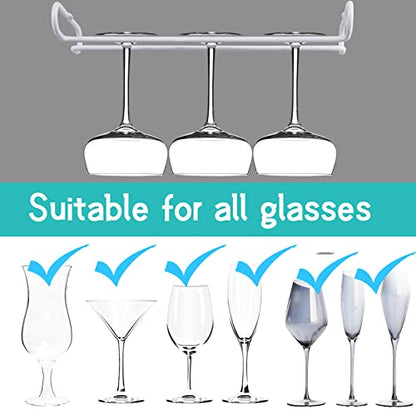 White 4 Wine Glass Rack Under Cabinet Shelf 10 Inch Stemware Storage Hanging Hanger Organizer Glasses Holder with Drying Under Counter Metal for Kitchen and Bar - size: Set of 4 white, style: Double Opening