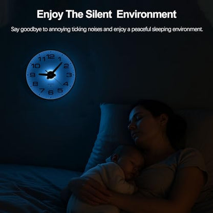 JoFomp Lighted Wall Clocks Battery Operated, 8 Inch Small Wall Clock for Bedroom Night Glow, Night Light Wall Clock Silent, Glow in Dark Wall Clocks for Living Room Decor, Light Sensor - Auto Lighting - size: 8 Inch