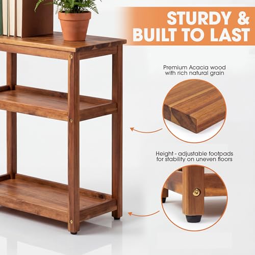ENKEZI Narrow End Table with Shelf – Slim Side Table, Nightstand for Small Spaces, Bedroom, Living Room, Balcony or Outdoor Use (3 Tiers) - style: 3 Tiers