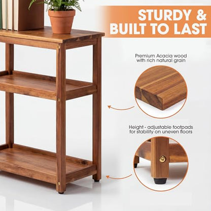 ENKEZI Narrow End Table with Shelf – Slim Side Table, Nightstand for Small Spaces, Bedroom, Living Room, Balcony or Outdoor Use (3 Tiers) - style: 3 Tiers