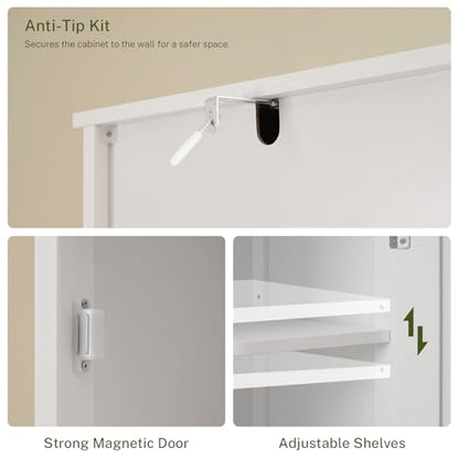 WEENFON Tall Bathroom Cabinet, Storage Cabinet with 6 Shelves & Drawer, Bathroom Storage Cabinet with Adjustable Shelves, Tall Cabinet for Living Room, Home Office, White - color: White