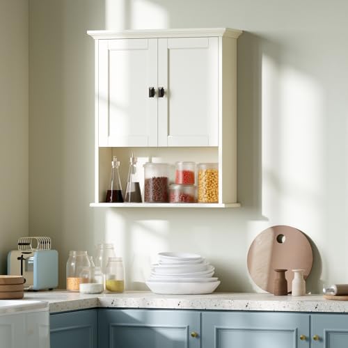 Bathroom Wall Cabinet, Medicine Cabinet Over The Toilet Storage Cabinet Wall Mounted with Build-in Spirit Level Cupboard Hanging Cabinet for Bathroom Laundry Kitchen Living Room, Cream White - color: Cream White