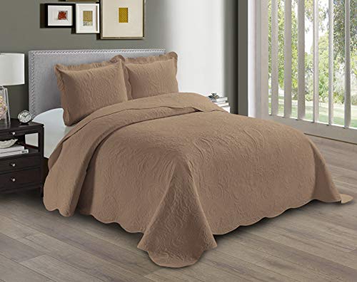 Linen Plus Embossed Coverlet Bedspread Set Oversized Solid Taupe Full/Queen Bed Cover Bedding New # Dana - color: Taupe, size: Full/Queen