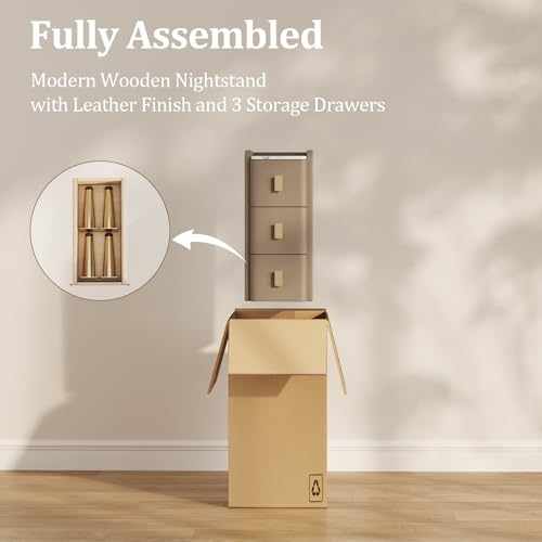 AQIMUELE Narrow Nightstand with Drawers, Narrow Side Table Leather, Small Bedside Tables for Bedroom. (Beige) - color: Beige, size: 7.8"W x 15"D x 22.8"H