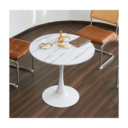 Round Dining Table, 31.5" Circle Tulip Table with Thickened Tabletop & Metal Pedestal, Mid Century Modern Bistro Table for Kitchen, Small Places, Living Room, Cafe (Faux Marble White) - color: Faux Marble White, size: 31.5"