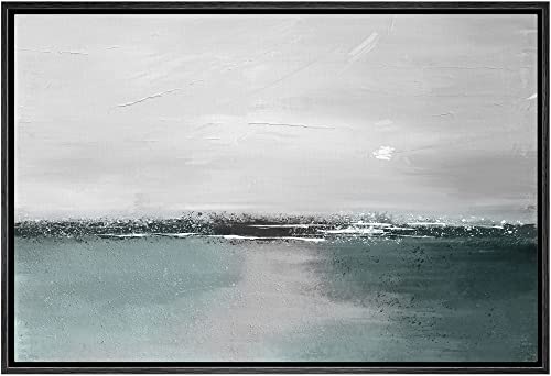 SIGNWIN Framed Canvas Print Wall Art Teal Black Gray Grunge Ocean Landscape Abstract Shapes Illustrations Modern Art Decorative Elements Colorful for Living Room, Bedroom, Office - 16"x24" Black - color: A11-02-landscape-m16, size: 24"L x 16"W