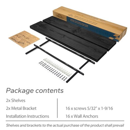 BGMG Wood Floating Shelves 36 inch Long,Wide Rustic Wooden Wall Shelves for Bathroom Living Room Bedroom Kitchen Farmhouse Set of 2-36x6.7x1.25 inch-Black - color: Black, size: 36 inch
