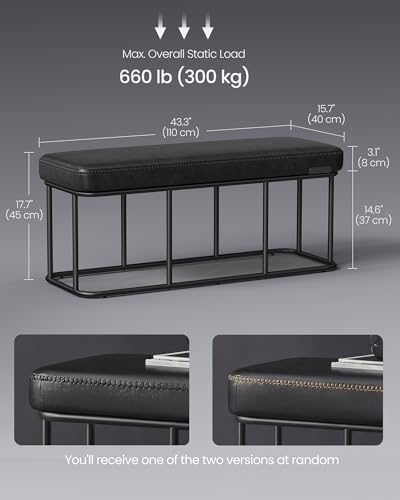 VASAGLE Storage Ottoman Bench for Entryway, PU Leather, Loads 660 lb | Ottoman Bench, Transitional, with Stitching, Bedroom, Living Room, Ink Black, EKHO Collection ULOM085B01 - color: Ink Black, style: Steel Frame Bench