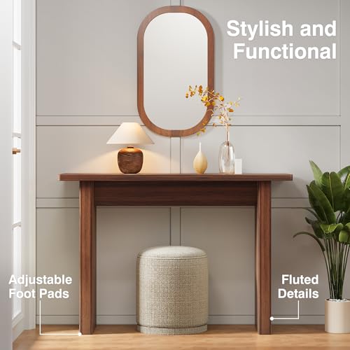 Mid Century Narrow Entryway Console Table, 43.3" Fluted Wood Couch Table Behind Sofa Long and Skinny for Living Room Hallway Entrance Foyer, Walnut - color: Walnut