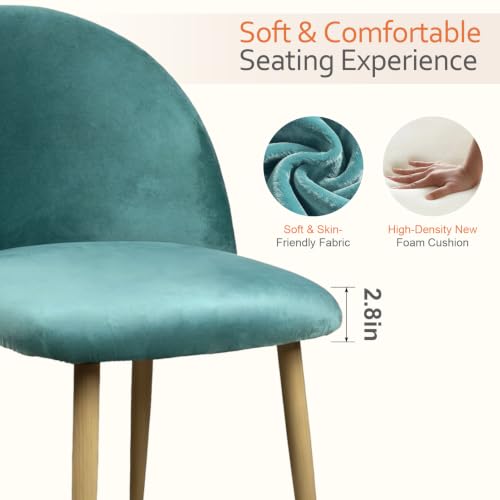 Lightdot Dining Chairs Set of 2, Velvet Upholstered Dining Chairs with Solid Wood Legs, Mid-Century Modern Accent Chair for Kitchen Living Room Bedroom, Assembly Guide Included, Mint Green - color: Teal