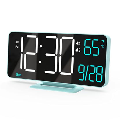 Digital Alarm Clock, 6.7in Digital Clock for Bedroom, Auto Dimming, Room Temperature, Day of The Week, Seconds, Date, Desk Clocks for Living Room, Alarm Clocks for Bedrooms - color: Blue (White + Blue Digits)