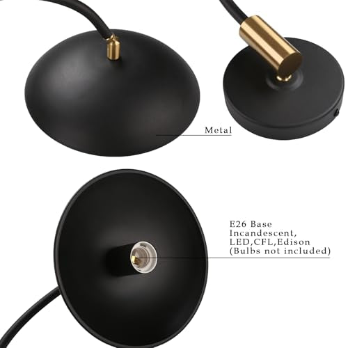 Phansthy Modern Brass Wall Sconce Hardwired 2 Pack, Adjustable Lighting Direction Wall Light, Swing Arm Wall Lamp with 8.5" Metal Half Sphere Shade for Bedside Reading, Farmhouse (Black Gold) - color: Black Gold
