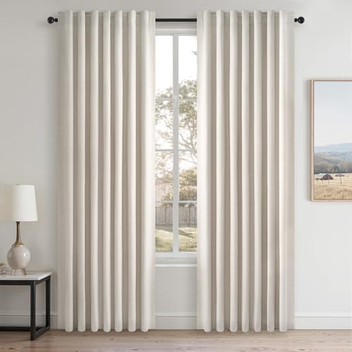Topfinel 86 Inches Long Linen Blackout Curtains 2 Panels Set for Living Room Cream Birch Linen Texture Modern Farmhouse 100% Black Out Room Darkening Back Tab Rod Pocket(W52 xL80) - color: Birch, size: 52"W x 86"L (Pack of 2)