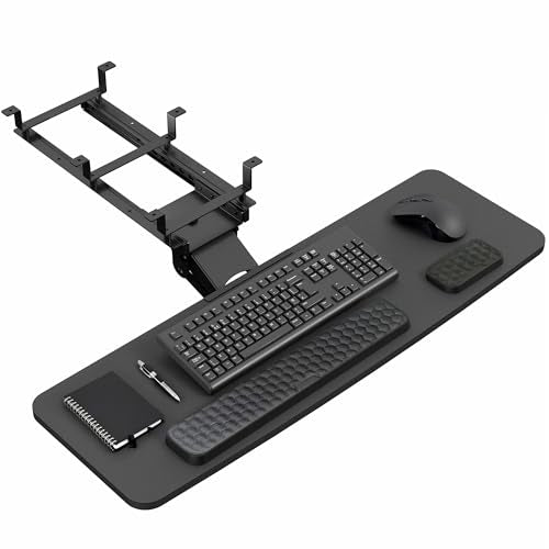VIVO Premium Adjustable 34 x 11 inch Computer Keyboard and Mouse Platform Tray, Ergonomic Under Table Desk Mount Drawer with Padding, Black, MOUNT-KB34P-B - color: Black, size: 34 inch