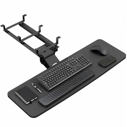 VIVO Premium Adjustable 34 x 11 inch Computer Keyboard and Mouse Platform Tray, Ergonomic Under Table Desk Mount Drawer with Padding, Black, MOUNT-KB34P-B - color: Black, size: 34 inch