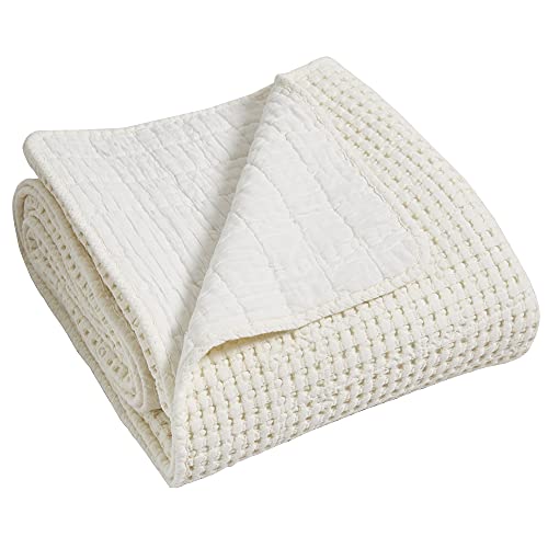 Levtex Home Mills Waffle Twin Bedspread Set (84x104in) with 1 Pillow Sham (26x20in) - Cream - Cotton Waffle Twin Size Bedspread Set - Lightweight, Soft, Pre-Washed - color: Cream, size: Twin Bedspread