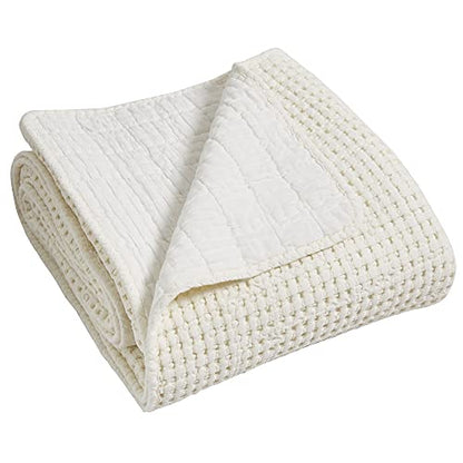 Levtex Home Mills Waffle Twin Bedspread Set (84x104in) with 1 Pillow Sham (26x20in) - Cream - Cotton Waffle Twin Size Bedspread Set - Lightweight, Soft, Pre-Washed - color: Cream, size: Twin Bedspread