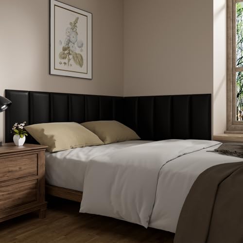 Twin Headboards, Self-Adhesive 3D Panels, Upholstered Wall Panels for Bedroom/Living Room (6 Pieces 9.84 in x 23.6 in) - color: Black, size: 6 PCS, style: Twin