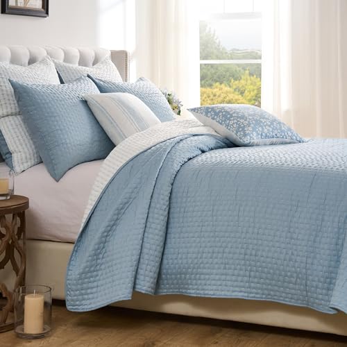 Greenland Home Fashions Homestead Modern Artisan Reversible Matelassé Coverlet Set, 3-Piece Full/Queen, Sky Blue - color: Sky Blue, size: 3-Piece Full/Queen