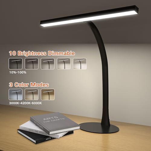 LED Desk Lamp for Home Office, 360° Flexible Gooseneck Desk Light with 3 Color Modes & 10 Brightness, Eye-Caring Adjustable Task Light for for Piano, Computer, Workbench, 10W, 1000LM (Black) - color: Black