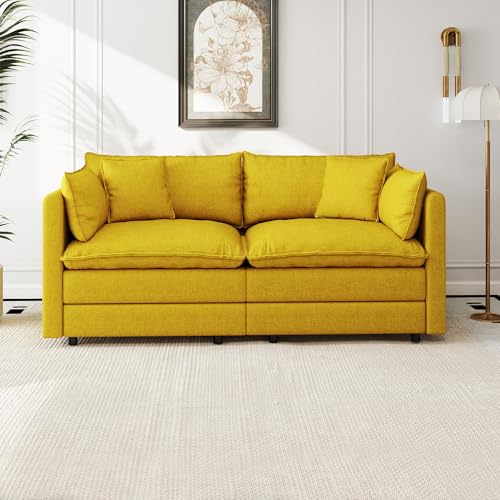 Aoowow Modular Sectional Sofa Modern Convertible Loveseat Couch,76 Inch Deep 2-Seater Sofas Comfy Chenille Cloud Sofas and Couches with Pillows for Living Room Apartment（Yellow） - color: Yellow, size: 2 Seat