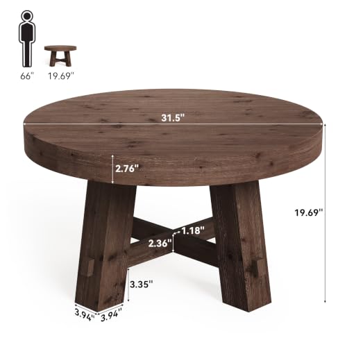 31.5-Inch Round Coffee Table, Solid Wood Center Table with Thickened Tabletop for Living Room, Apartment, Small Space, Brown - color: Walnut Brown