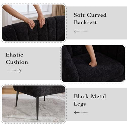 Chifee & Vingol Black Loveseat Sofa 50.2'' Wide Upholstered Loveseat Accent Couch with Metal Legs Modern 2-Seater Sofa for Living Rooms Bedroom Apartment Office,Black - color: S3055-black