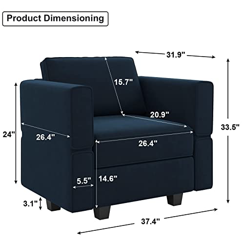 Belffin Modular Sectional Arm Accent Chair with Storage Seat Velvet Armchair Single Sofa Club Chair Blue - color: Blue, size: Armchair