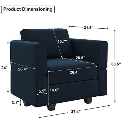 Belffin Modular Sectional Arm Accent Chair with Storage Seat Velvet Armchair Single Sofa Club Chair Blue - color: Blue, size: Armchair