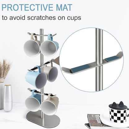 Mug Holder Tree, Coffee Cup Holder with 6 Hooks, Coffee Mug Rack, Metal Mug Tree for Counter, Mug Holder Stand Coffee Mug Hanger(Brushed Nickel) - color: Brushed Nickel-A