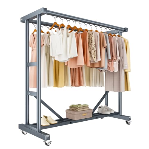 Heavy Duty Clothes Rack, Thickened Stainless Steel Frame, Gray | Thickened stainless steel frame, high load capacity, home & commercial, rust-resistant, stable without wobbling - color: Gray