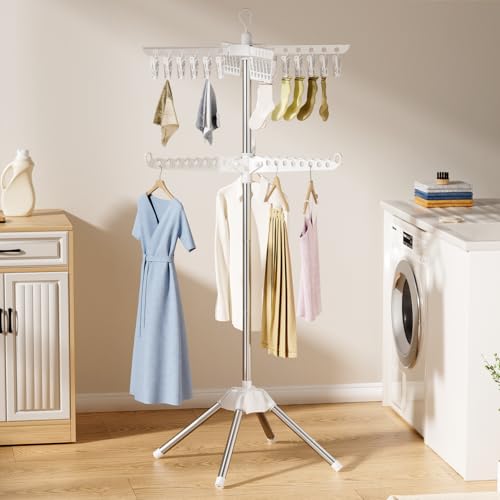 Abiglifty Rotatable and Foldable Clothes Drying Rack, Space Saving Free Standing Laundry Drying Rack for Indoor, Balcony, 2 Layer - size: 2 tier