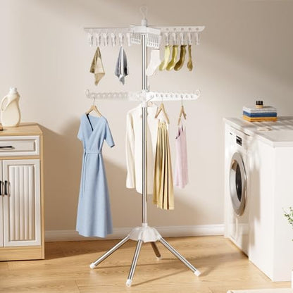 Abiglifty Rotatable and Foldable Clothes Drying Rack, Space Saving Free Standing Laundry Drying Rack for Indoor, Balcony, 2 Layer - size: 2 tier