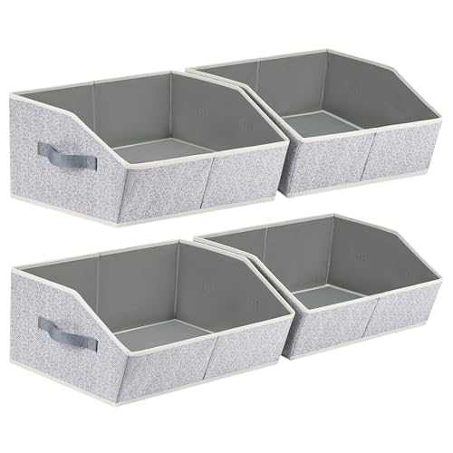 Trapezoid Closet Shelf Organizer - Large Baskets for Organizing, Storage Baskets for Shelves, Cubbies Storage Bins for Clothes, Books, Blankets, 4 Pack, Light Gray - color: Light Gray, size: Large -4 Pack