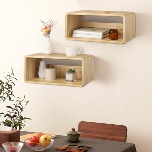 Floating Nightstand, Wall Mounted Bedside Table Wood Bedside Shelf Floating Shelves for Bedroom Bathroom Kitchen Office 18”x 10”x 7.5” Natural - color: Crude Wood
