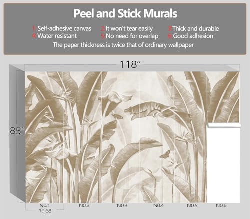 XMPMBM-Peel and Stick Beige Leaves Wallpaper Tropical Banana Leaf Mural | Tear-resistant,good adhesion,repositionable,and durable;does not peel off easily.size: M-118"X85" - color: X07, size: 118"x85"
