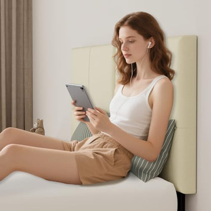 Upholstered Headboard Queen Size, Solid Wood Head Board with Sturdy Metal Legs, Leather Bed Headboard with Height Adjustable, Beige - color: Beige Gray, size: Queen