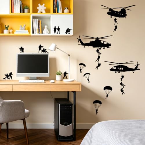 Helicopter and Parachute Wall Decals, Wall Stickers Decor | 2 Sheets 11.8"x37.8" Vinyl Removable Peel and Stick Murals, Plant Decor for Bedroom, Bathroom, Office, Classroom & Home - style: Helicopter and Parachute