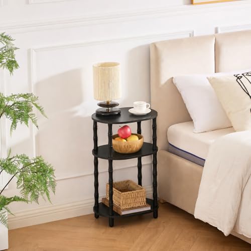 Side Table, 3-Tier Oval Accent Small End Table, Modern Oval Nightstand Accent Table for Small Space, Bedrooms, Living Room, Easy to Assemble, Black - color: Black, size: 15.7" x 11.6" x 24.4"