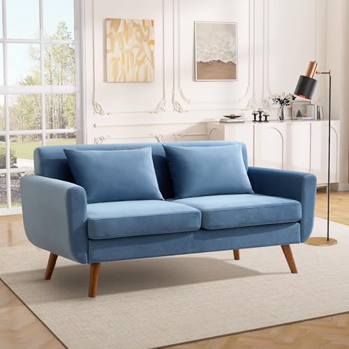 Tbfit 65" W Loveseat Sofa, Velvet Mid Century Modern Love Seat Couches for Living Room, Button Tufted Upholstered Small Couch for Bedroom, Solid and Easy to Install Love Seats Furniture, Blue | linen fabric - color: Velvet-blue, size: 65.2 inch