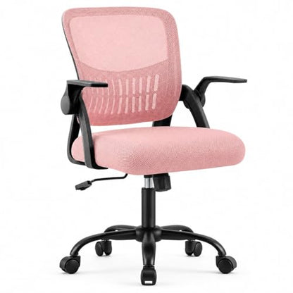 Ergonomic Office Chair, Home Office Desk Chair, Breathable Mesh Desk Chair with Adjustable Lumbar Support and Flip-up Armrests, Game Chairs, 360° Swivel Desk Chairs for Conference, Meeting Room(Pink) - color: Pink
