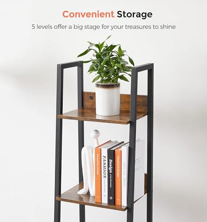 VASAGLE Bookshelf, 5-Tier Narrow Book Shelf, 11.8 x 13.3 x 66.9 Inches, Ladder Shelf for Home Office, Living Room, Bedroom, Kitchen, Rustic Brown and Ink Black ULLS109B01 - color: Rustic Brown + Ink Black, size: 5 Tiers (13.3"W), style: With back panels