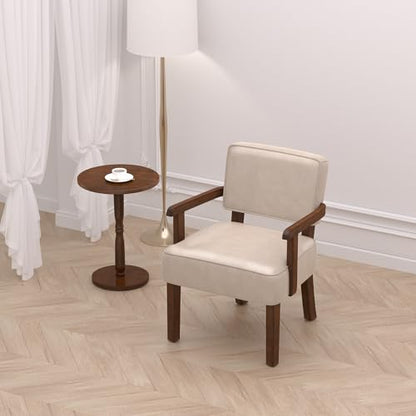 Faux Leather Accent Chair, Mid-Century Armchair with Wood Frame | Upholstered Living Room Chair, Comfy Reading Chair for Bedroom, Waiting Room, Home Office, Easy Assembly, Beige - color: Faux Leather Beige, size: One Chair