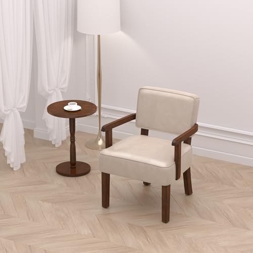 Faux Leather Accent Chair, Mid-Century Armchair with Wood Frame | Upholstered Living Room Chair, Comfy Reading Chair for Bedroom, Waiting Room, Home Office, Easy Assembly, Beige - color: Faux Leather Beige, size: One Chair